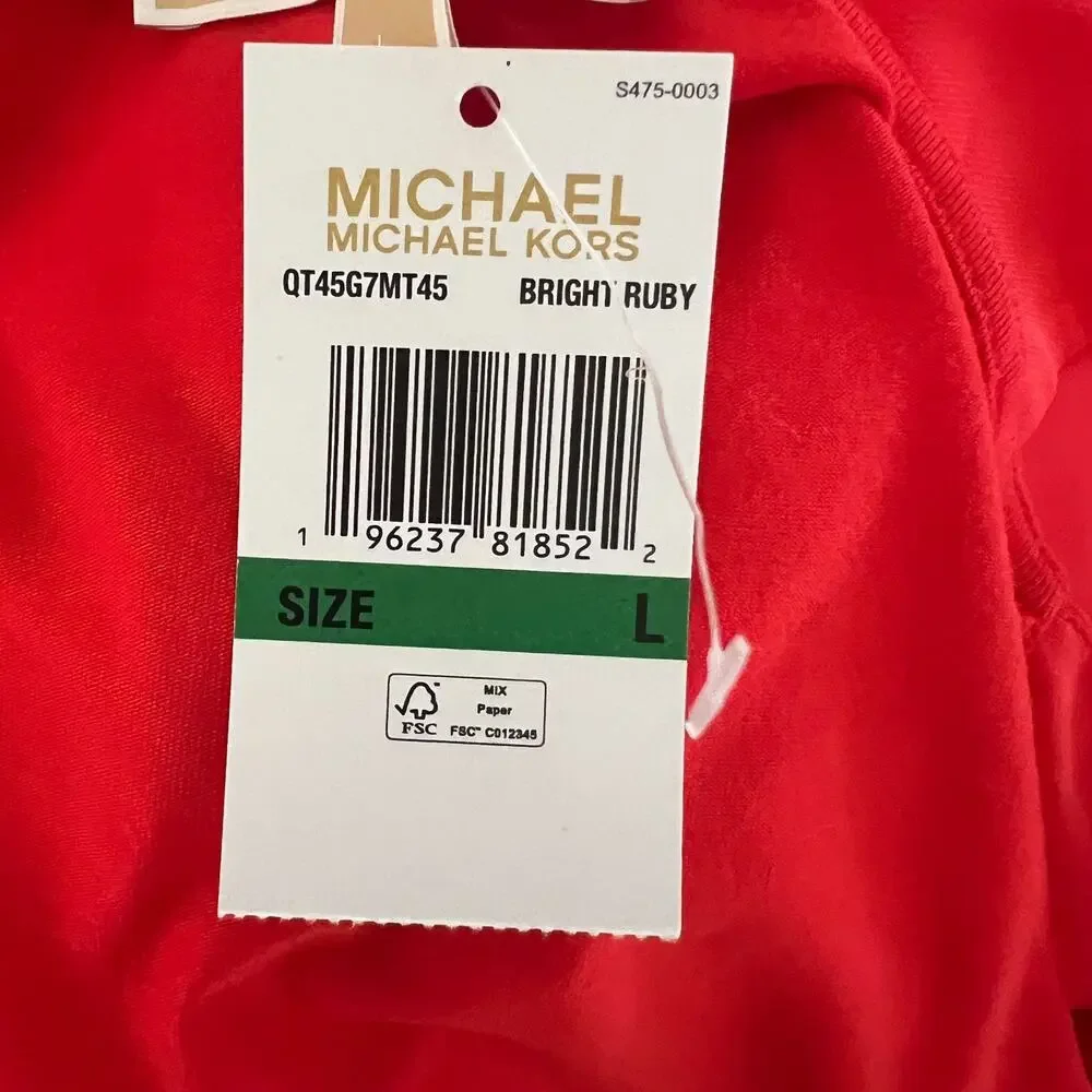 Michael Kors Tunic Top Womens Large Bright Ruby Sleeveless V Neck Office Sleek